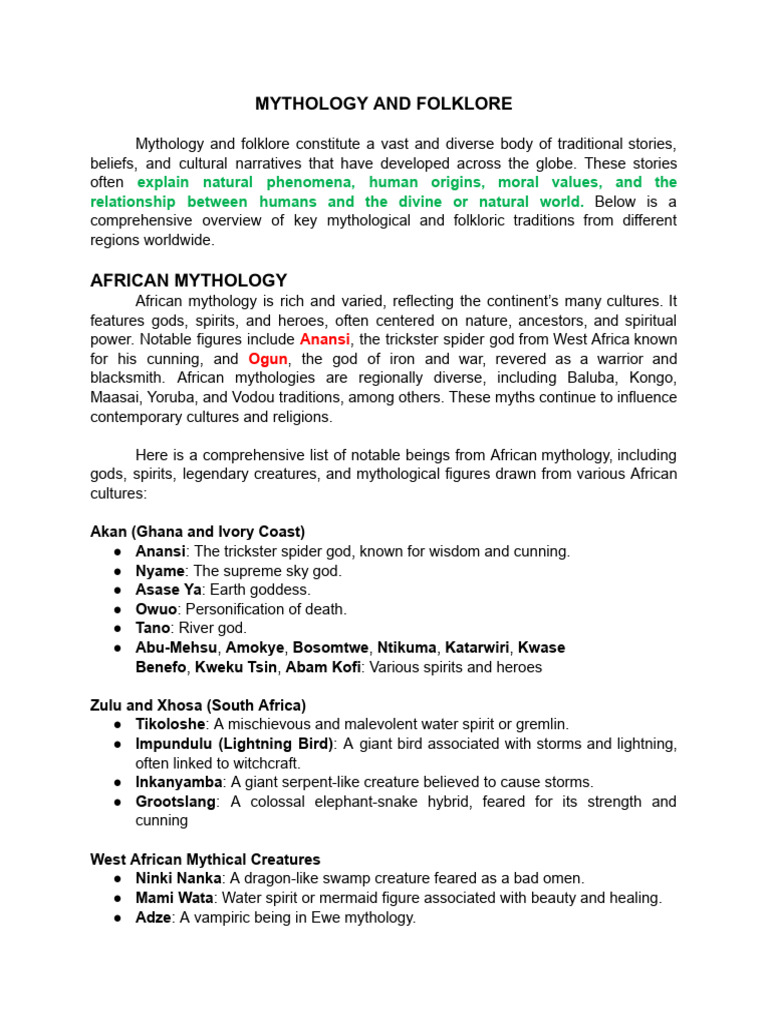 MYTHOLOGY AND FOLKLORE Notes 2 | PDF | Hindu Deities | Twelve Olympians