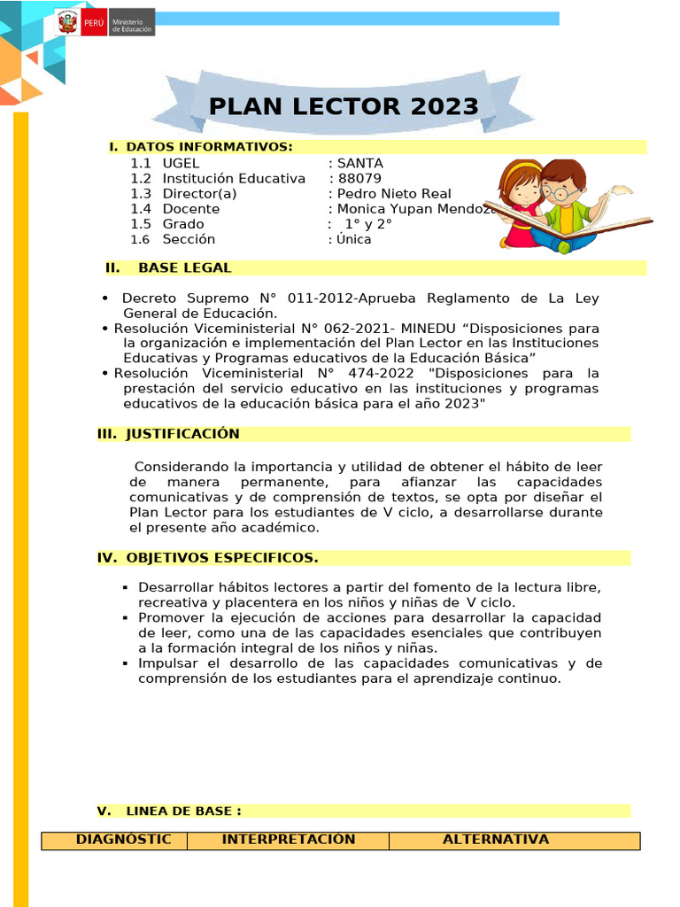 Plan Lector 2023 para 1° y 2° Grado | PDF | Maestros | Educación primaria
