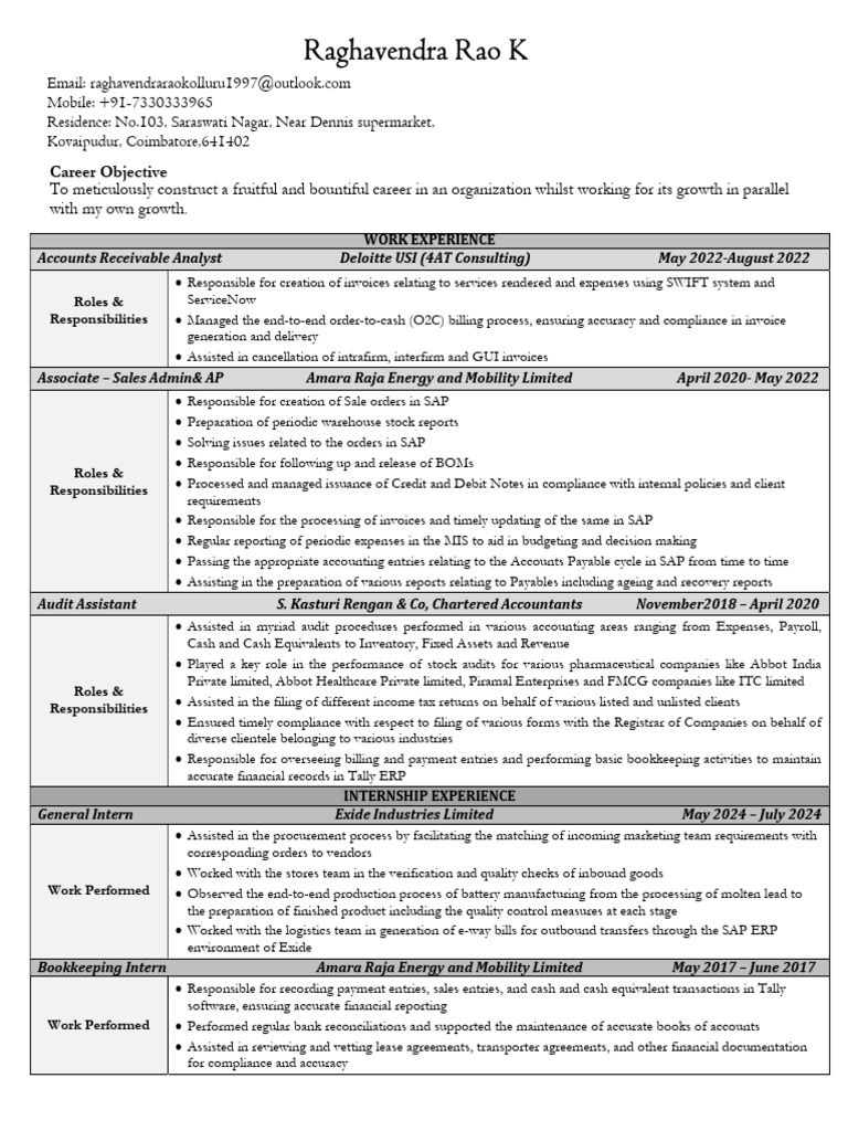 Raghavendra Rao Resume-2025 | PDF | Accounts Payable | Business