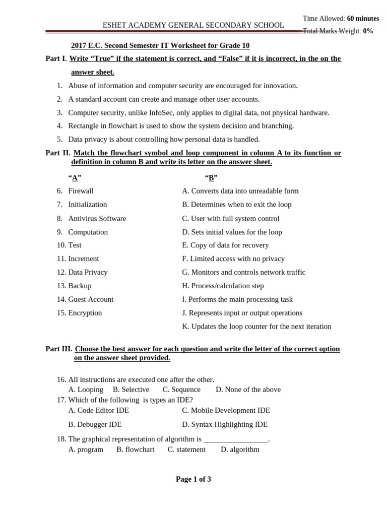 1 Revised 2017 E C Second Semester IT Worksheet For Grade 10 | PDF ...