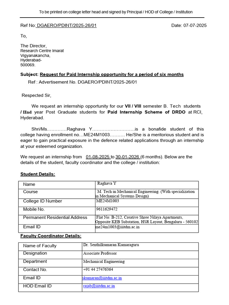 Internship Request for B. Tech Students | PDF | Educational Stages