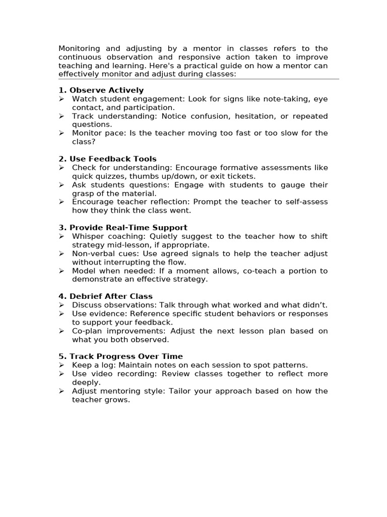 Monitoring and Adjusting by A Mentor in Classes Re | PDF | Educational ...
