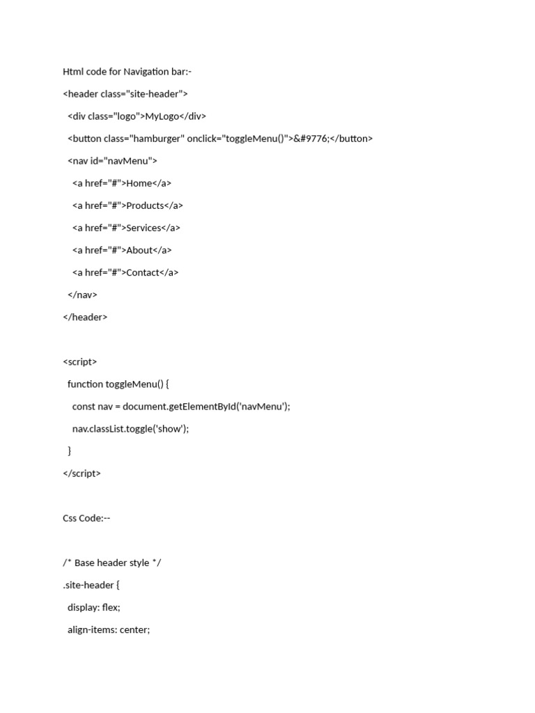HTML Code For Navigation Bar | PDF