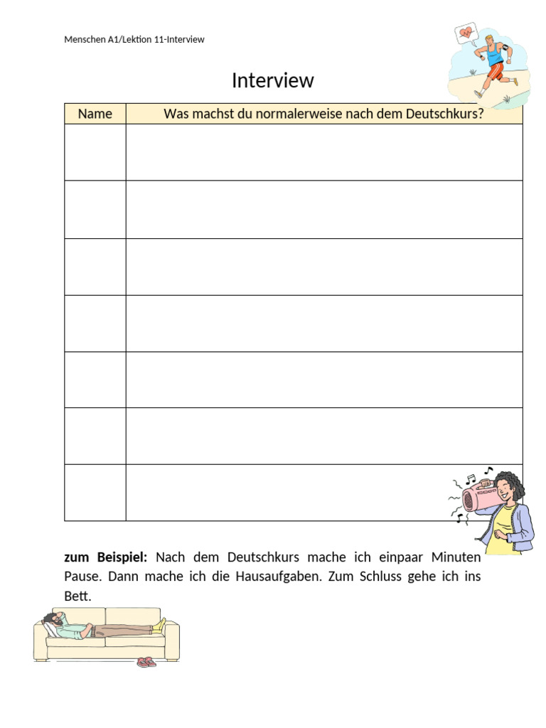 Menschen A1 Lektion 11 Interview Nach Alltag | PDF