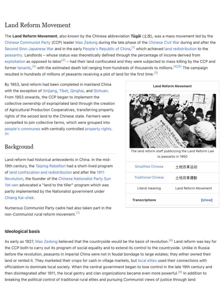 Mao's Land Reform Movement in China | PDF | Mao Zedong | China
