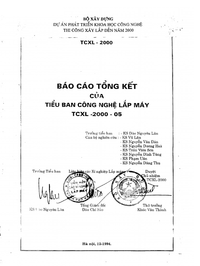 Báo Cáo Tổng Kết Của Tiểu Ban Công Nghệ Lắp Máy TCXL 2000 05 | PDF