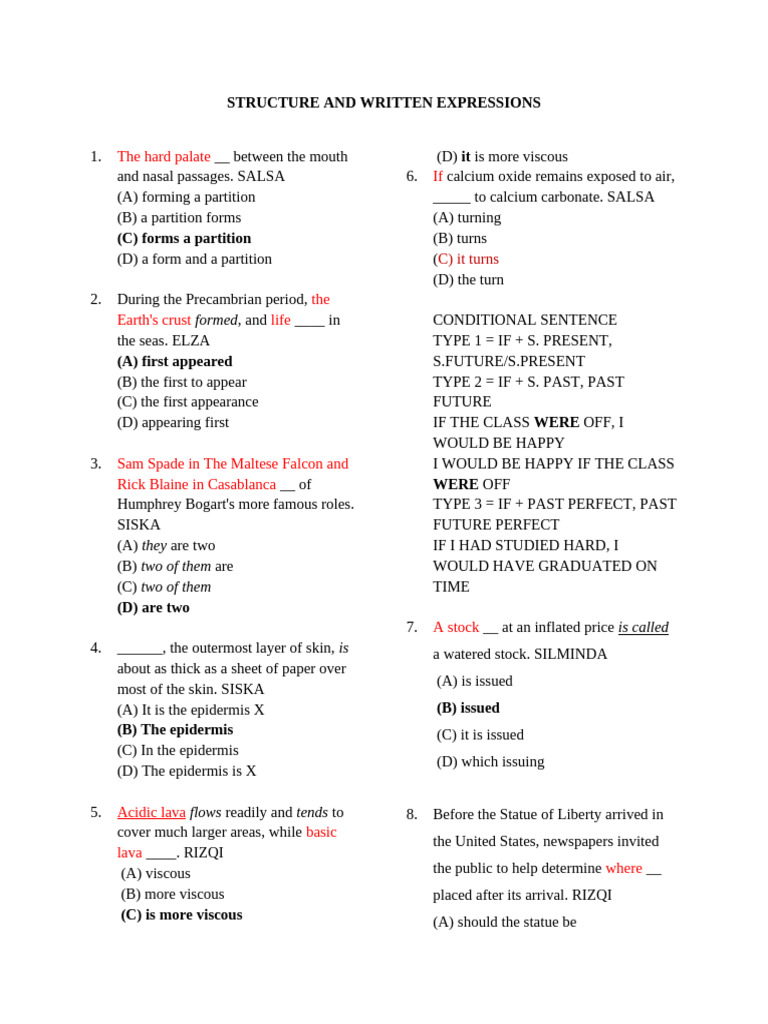 Structure And Written Expressions Pdf