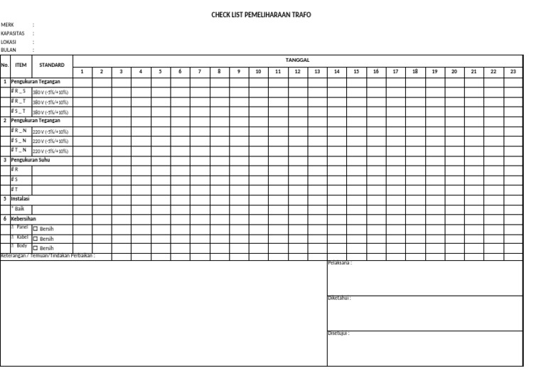 Checklist Pemeliharaan Trafo Efektif | PDF