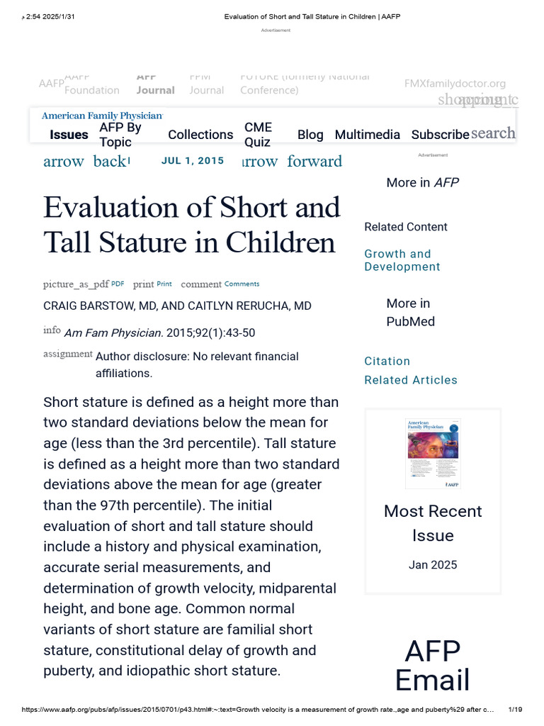 Evaluation of Stature in Children | PDF | Diseases And Disorders ...