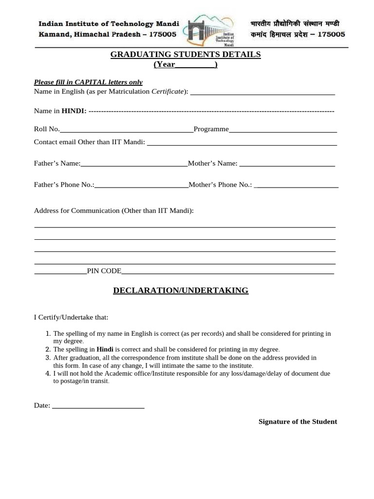 Hindi SPLNG Form For Degree-Award | PDF