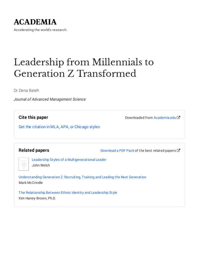 Leadership Evolution: Millennials to Gen Z | PDF | Survey Methodology ...