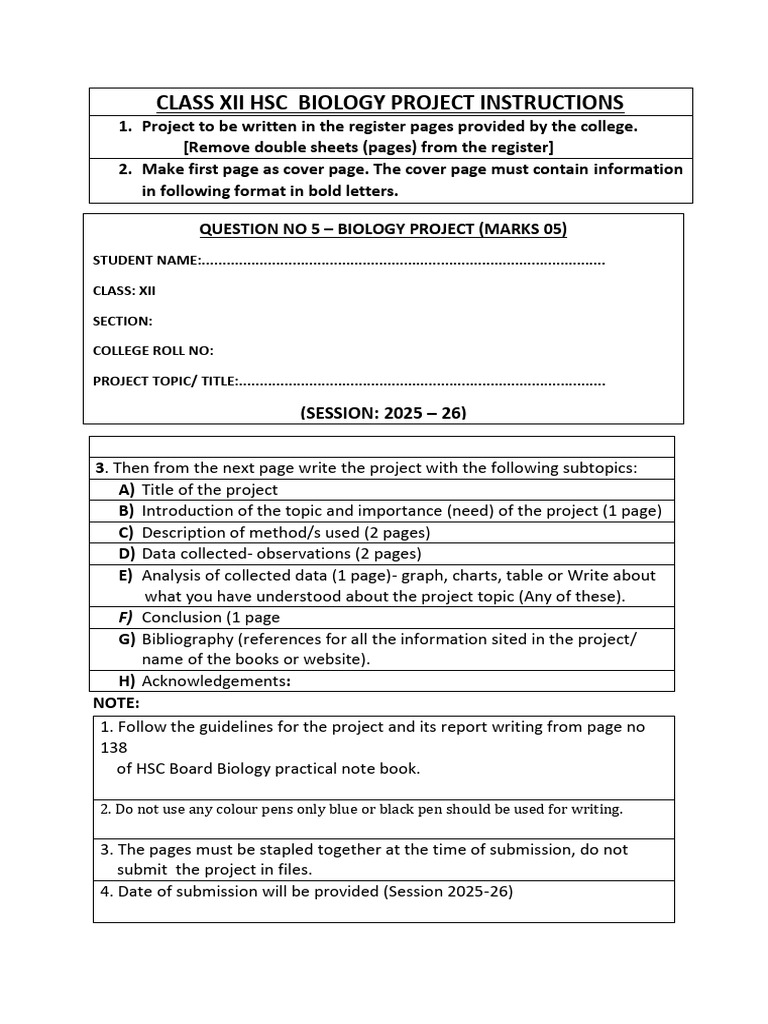 Class 12 Biology Project Guidelines | PDF