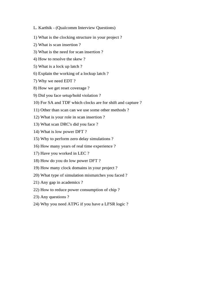 Qualcomm Interview Questions for DFT Roles | PDF