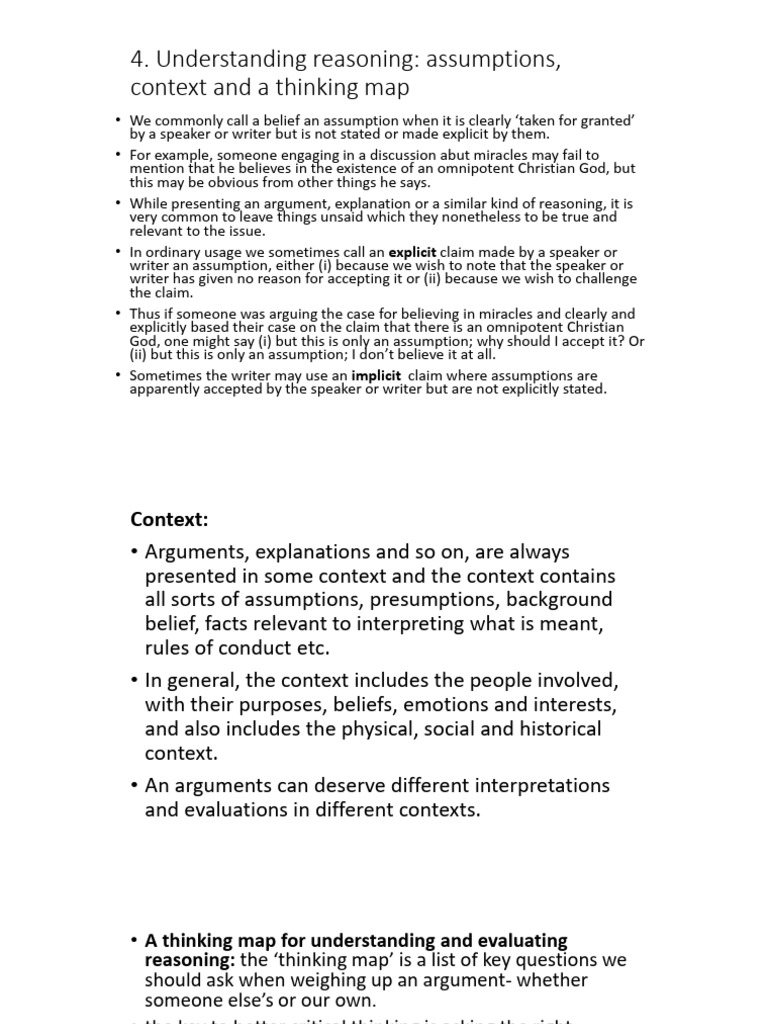Understanding Assumptions in Reasoning | PDF | Argument | Reason