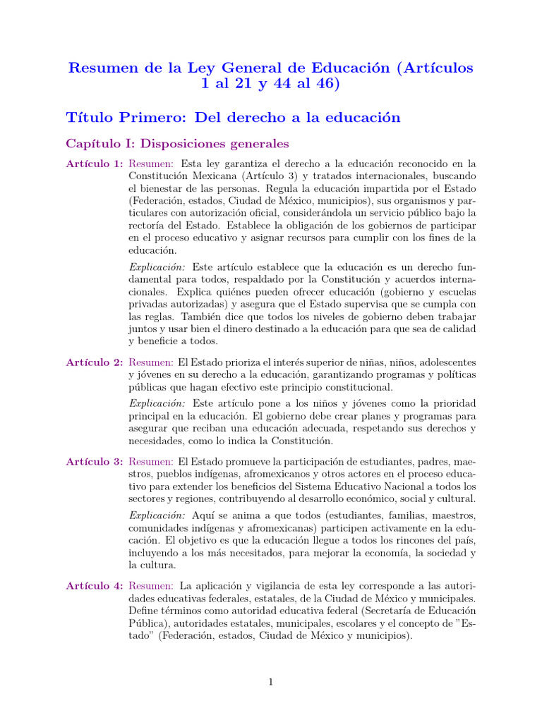 Resumen Ley General de Educación México | PDF | Escuelas | Plan de estudios