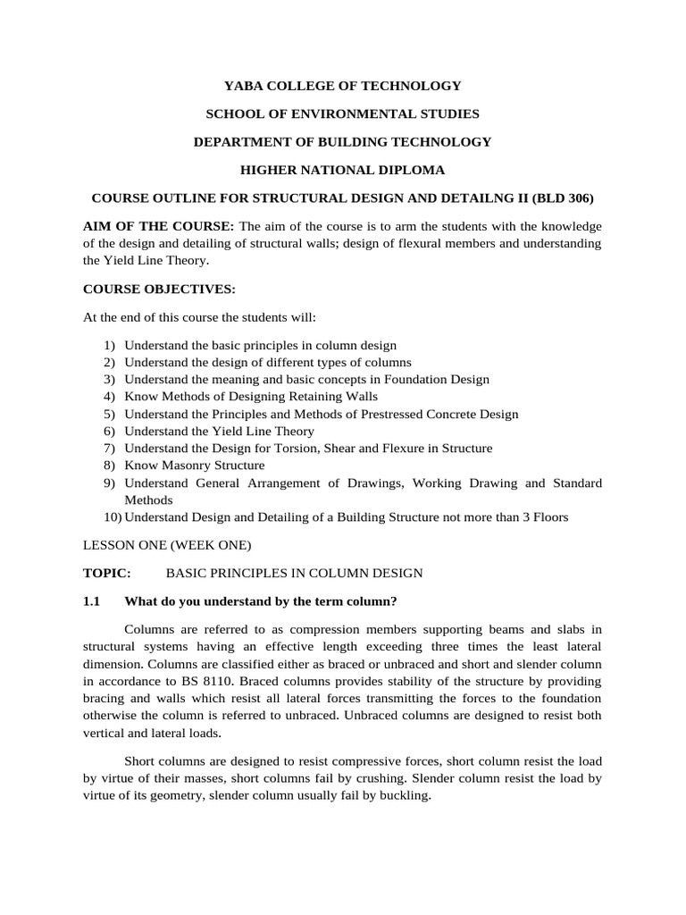 Column Design Lesson One (A) | PDF | Column | Civil Engineering