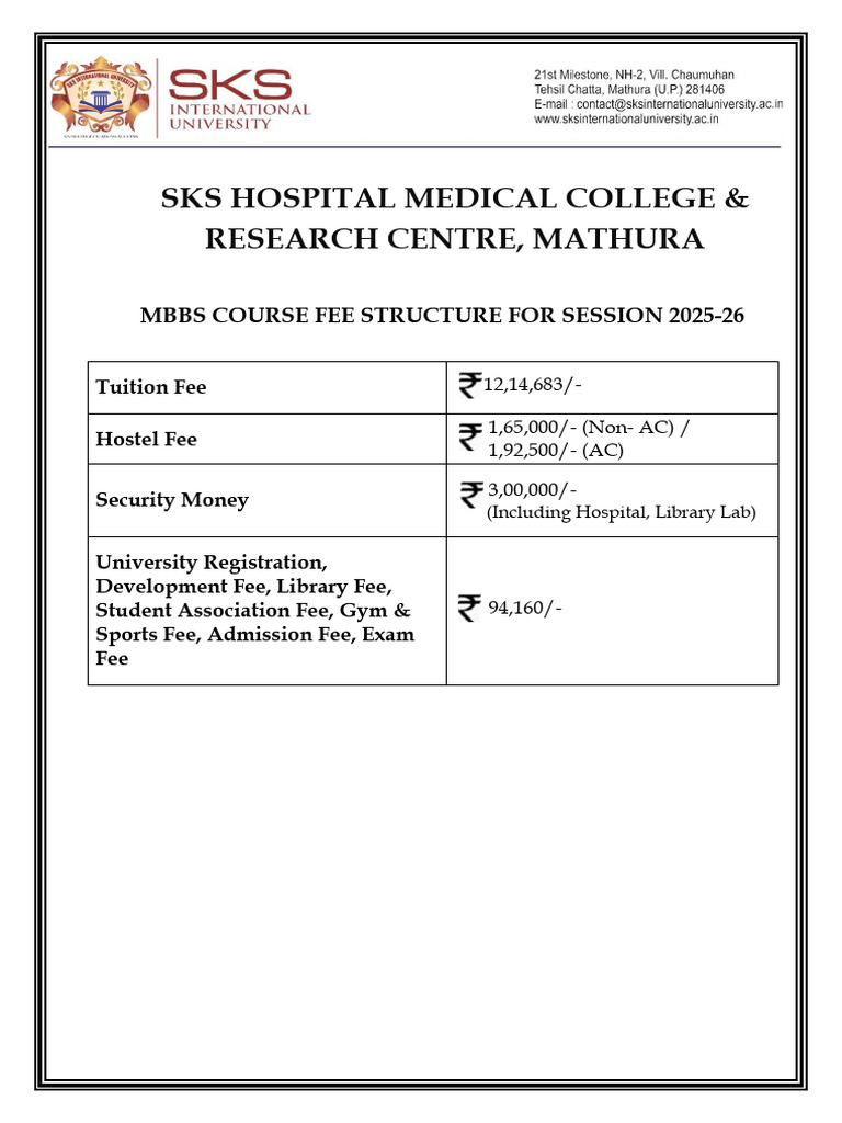 Mbbs Fee Structure 2025 26 Mathura Pdf