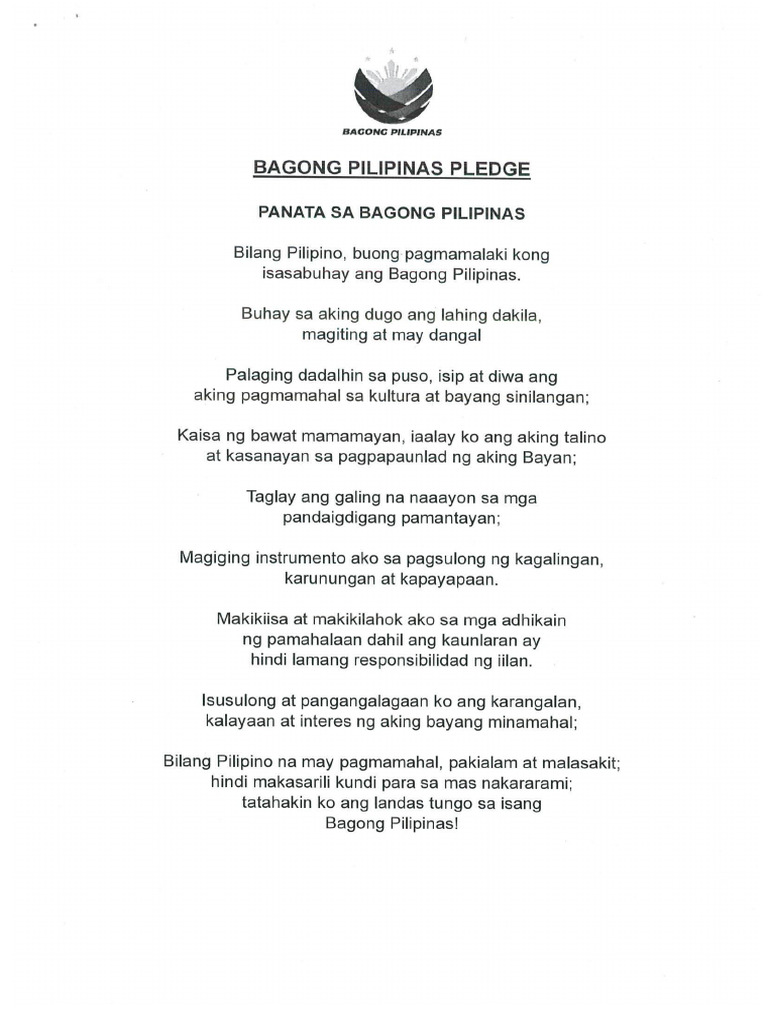 Bagong Pilipinas Pledge | PDF