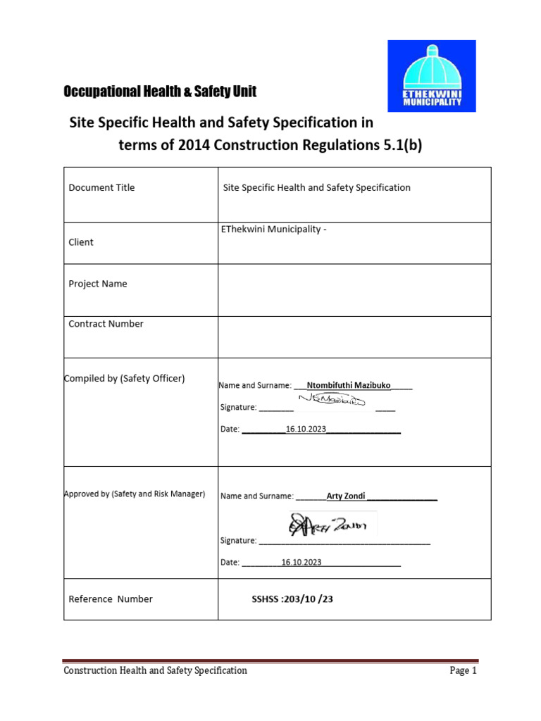 Umlazi Sportsfield Safety Specification | PDF | Occupational Safety And ...