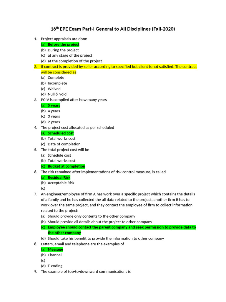 EPE Exam Part-I Past Papers Overview | PDF | Environmental Impact ...