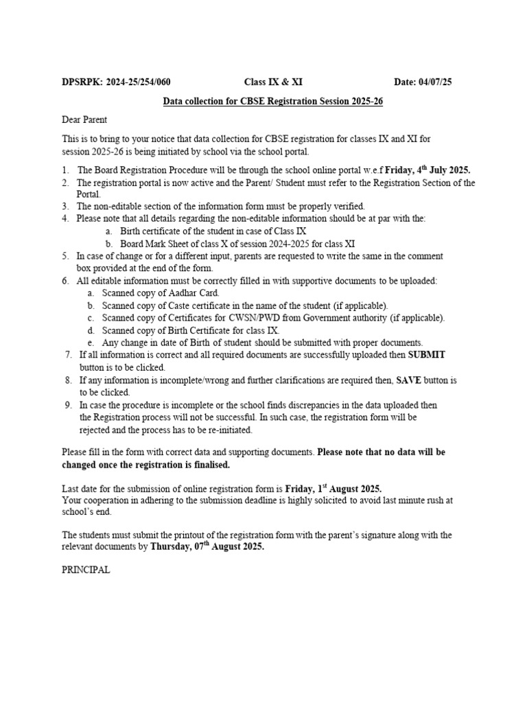 CBSE IX & XI Registration Guidelines 2025 | PDF | Chess Theory | Chess