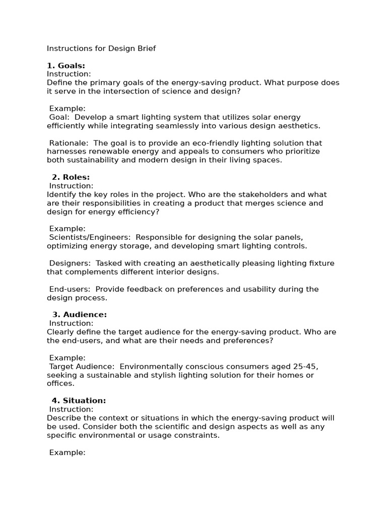 Instructions For Design Brief | PDF | Energy Conservation | Lighting