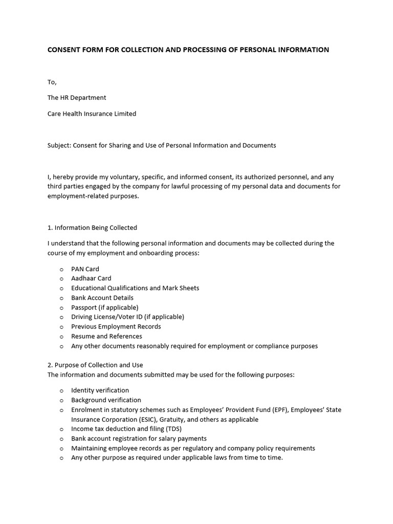 Employee Consent for Personal Data Use | PDF | Employment | Business