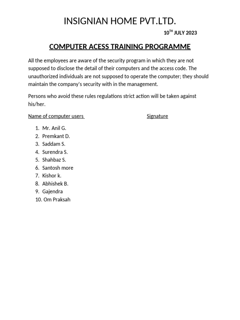 Computer Access Training Guidelines | PDF
