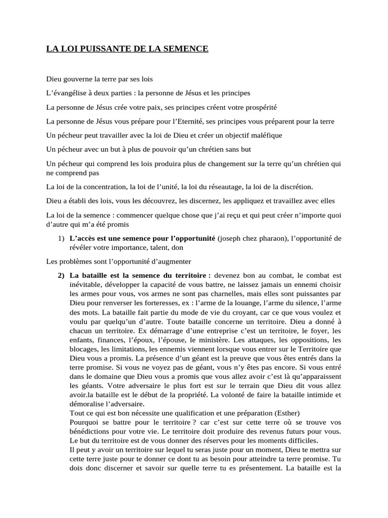 La Loi de la Semence expliquée | PDF | Dieu