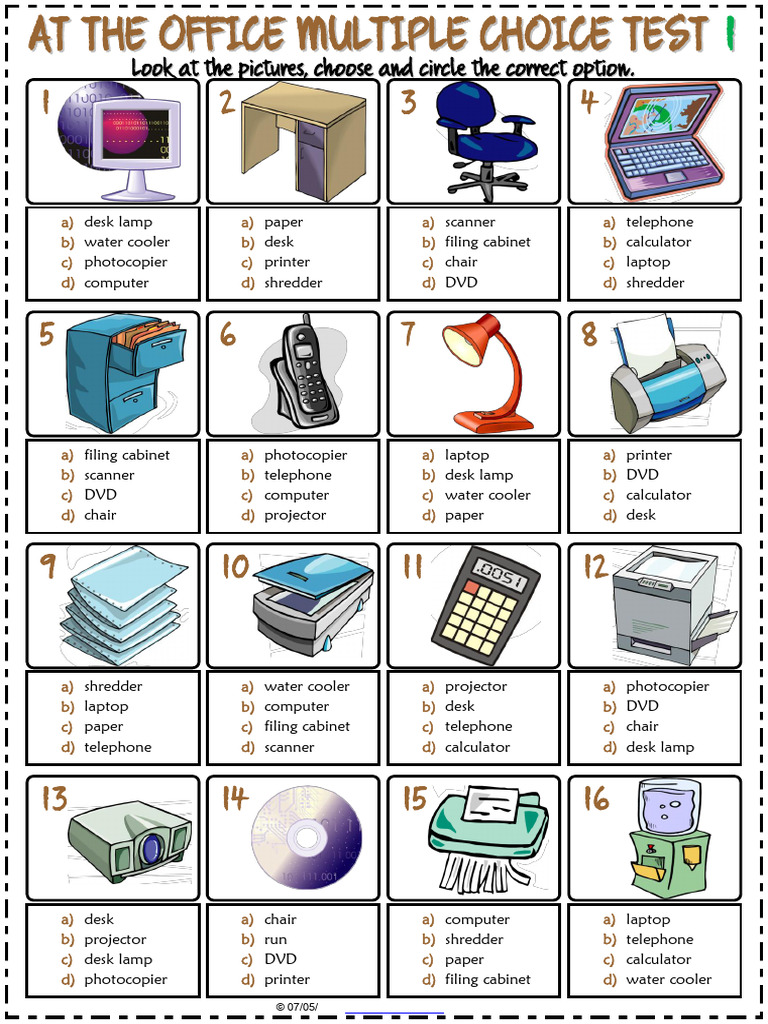 Office Objects Vocabulary Esl Multiple Choice Tests For Kids | PDF ...