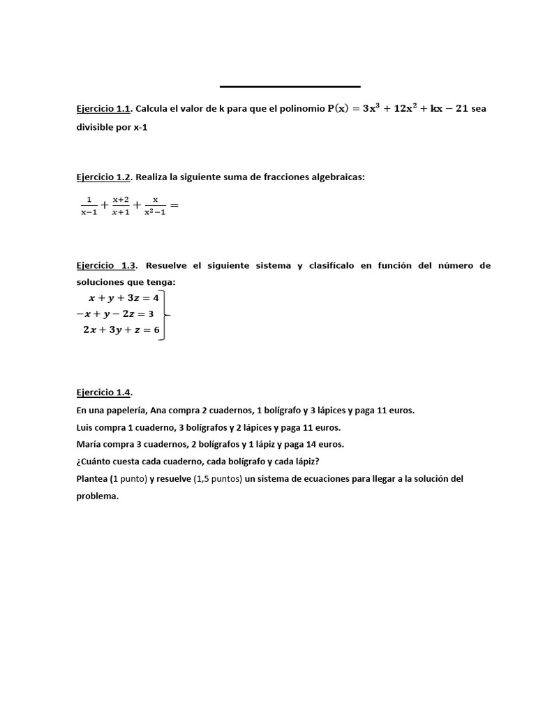 Recopilacion Ejercicios 1ºa Global 2025 | PDF | Conceptos matemáticos ...