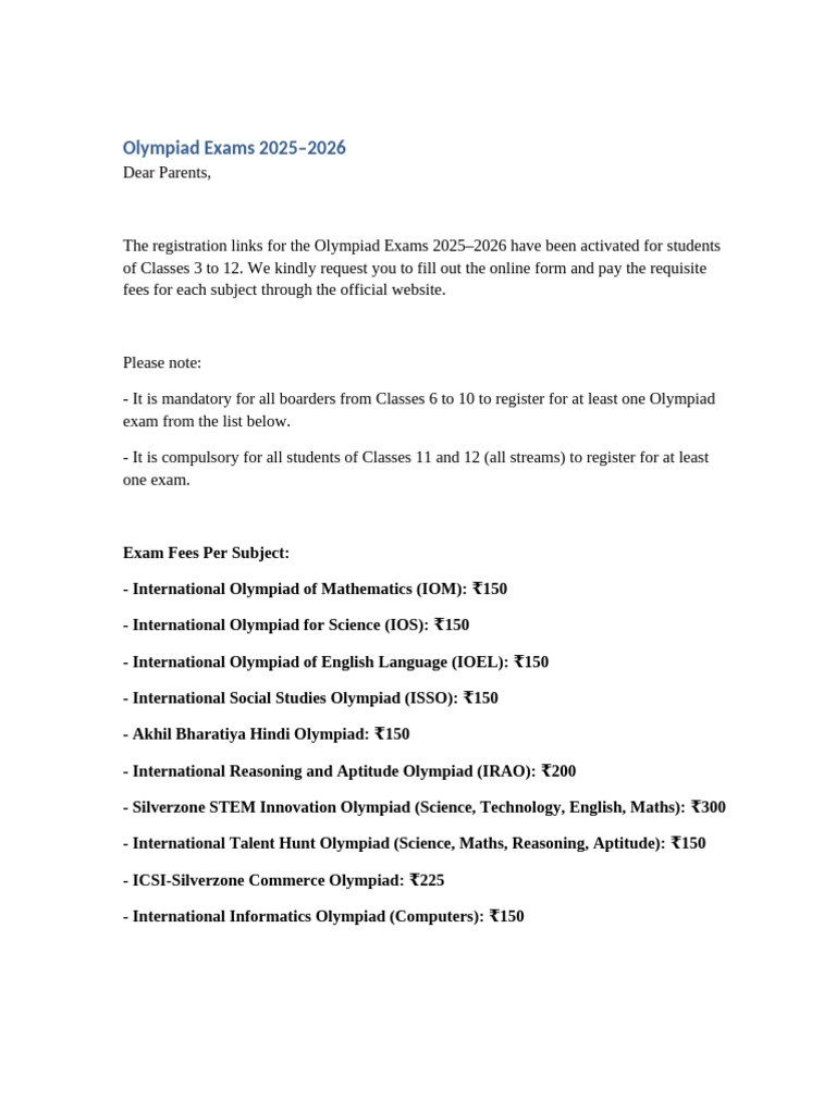 Olympiad Registration Notice 2025-2026 | PDF