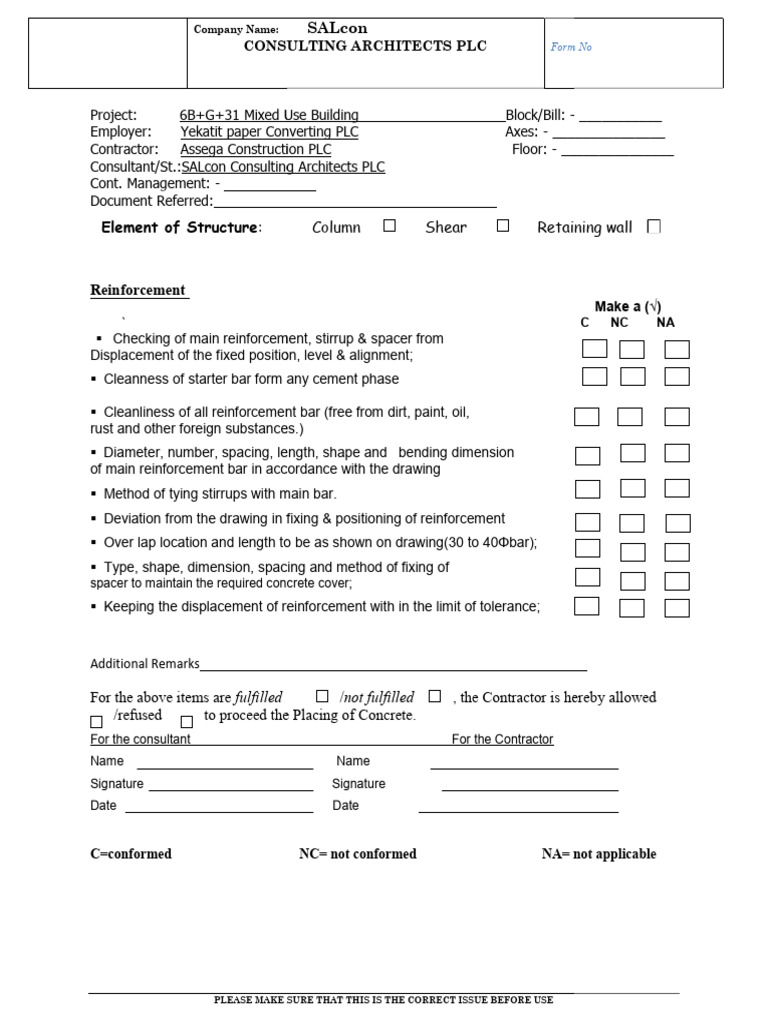 Reinforcement Compliance Checklist | PDF