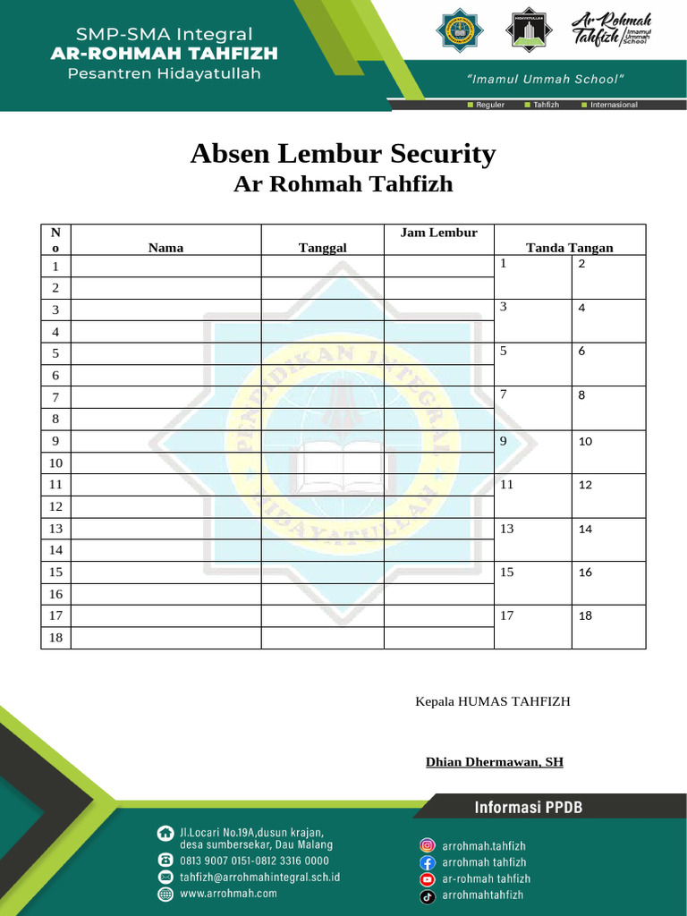 Absen Lembur Security Ar Rohmah | PDF