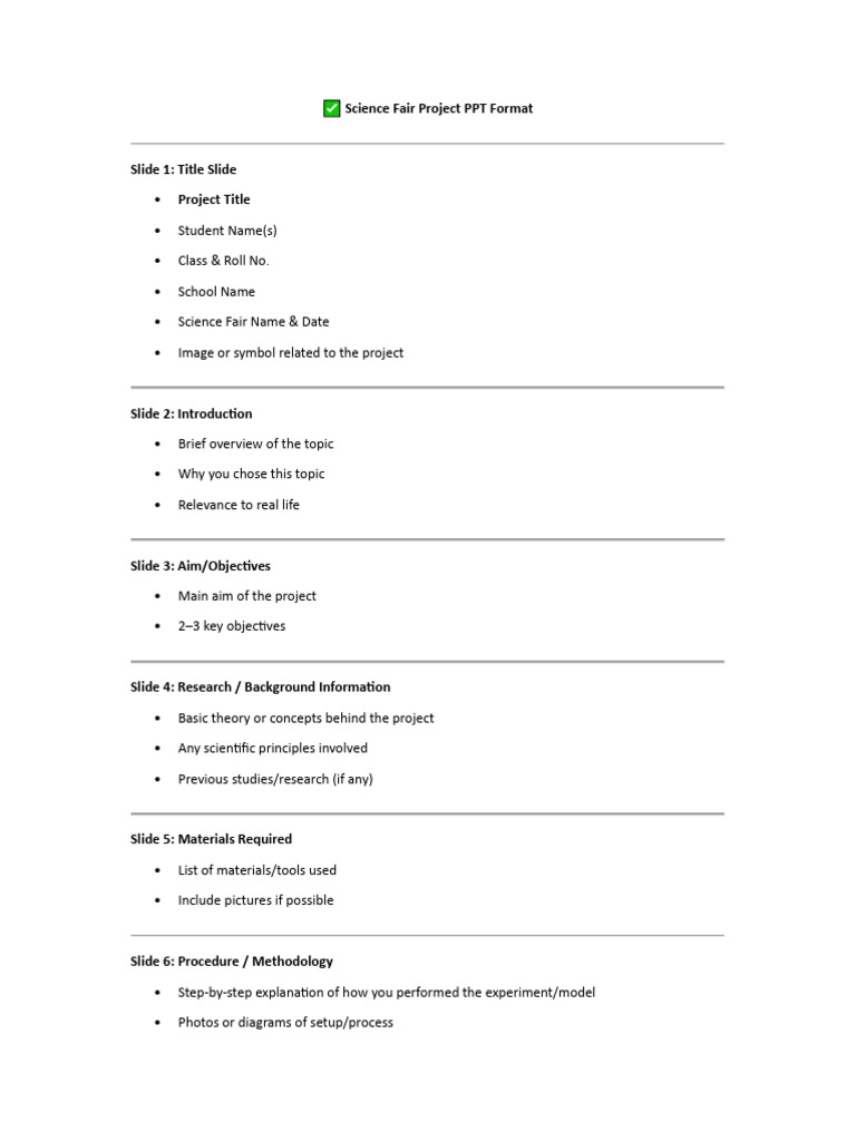 Science Fair Project PPT Format | PDF