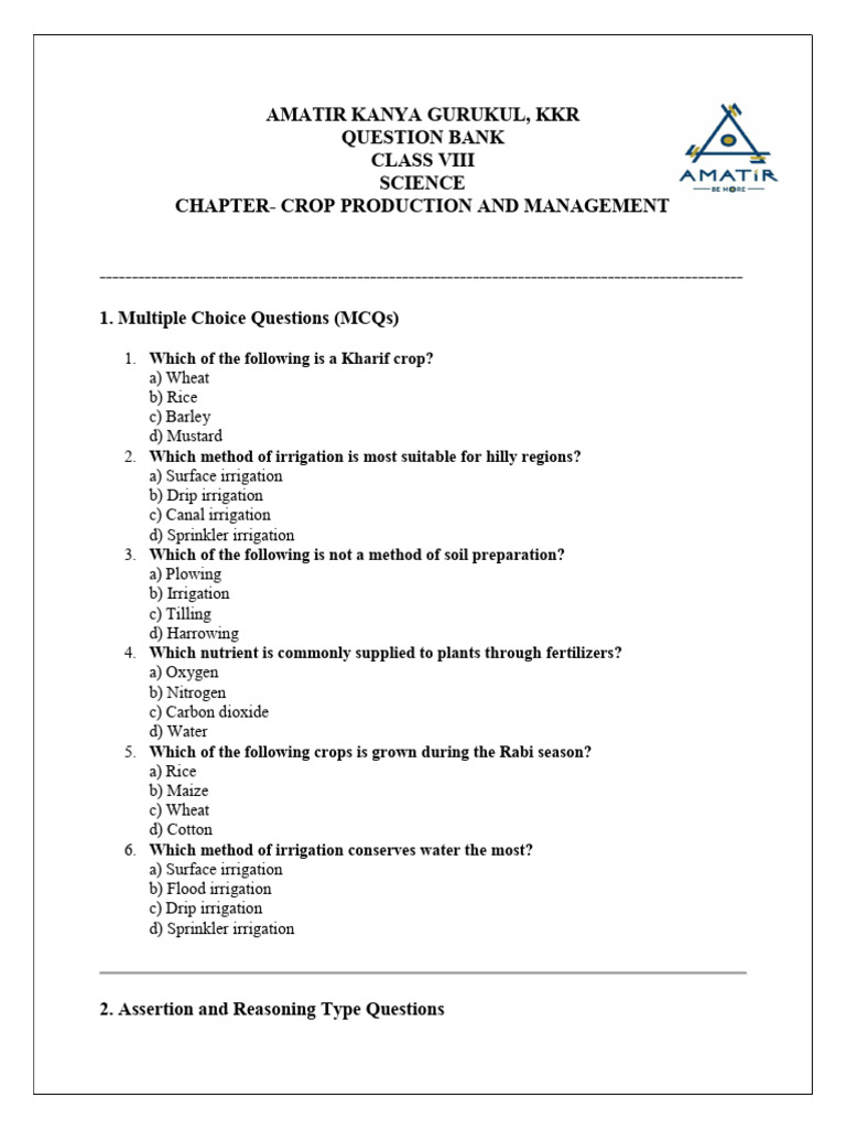 Crop Production and Management Quiz | PDF | Agriculture | Irrigation