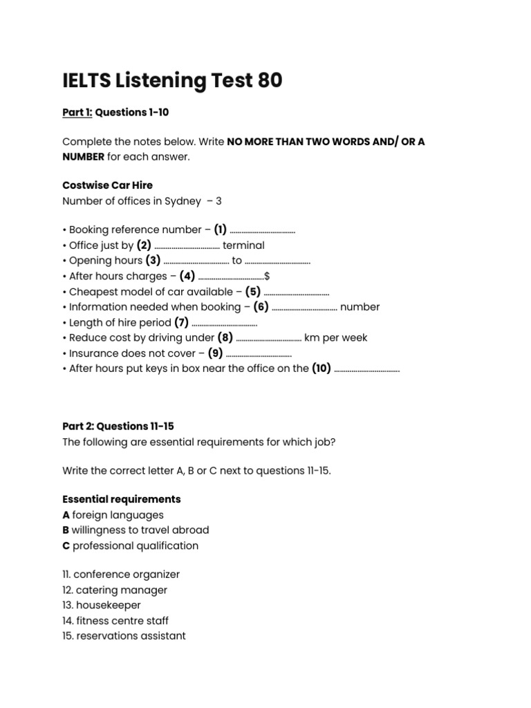 IELTS Listening Test 80-1-4 | PDF