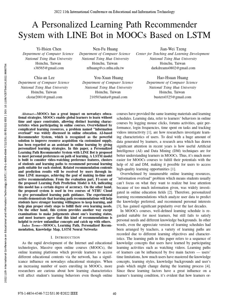 A Personalized Learning Path Recommender System With LINE Bot in MOOCs ...