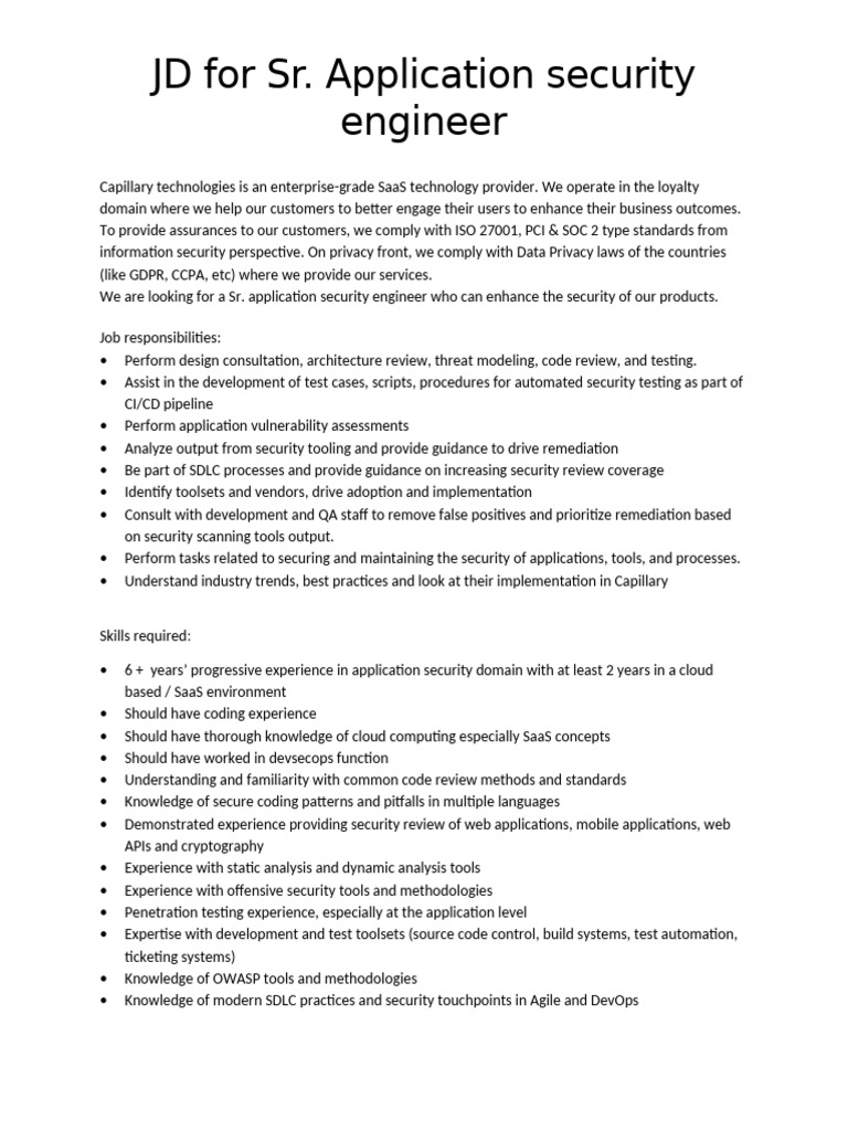 SR Application Security Engineer JD | PDF | Computer Security | Security