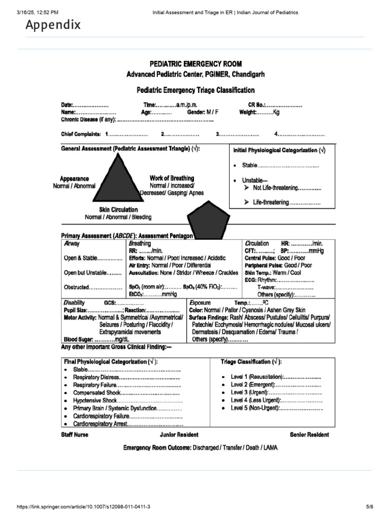 ER Initial Assessment and Triage Guide | PDF