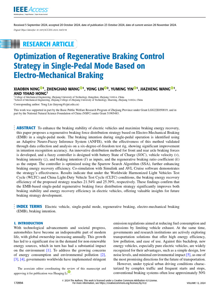 Optimization of Regenerative Braking Control Strategy in Single-Pedal ...