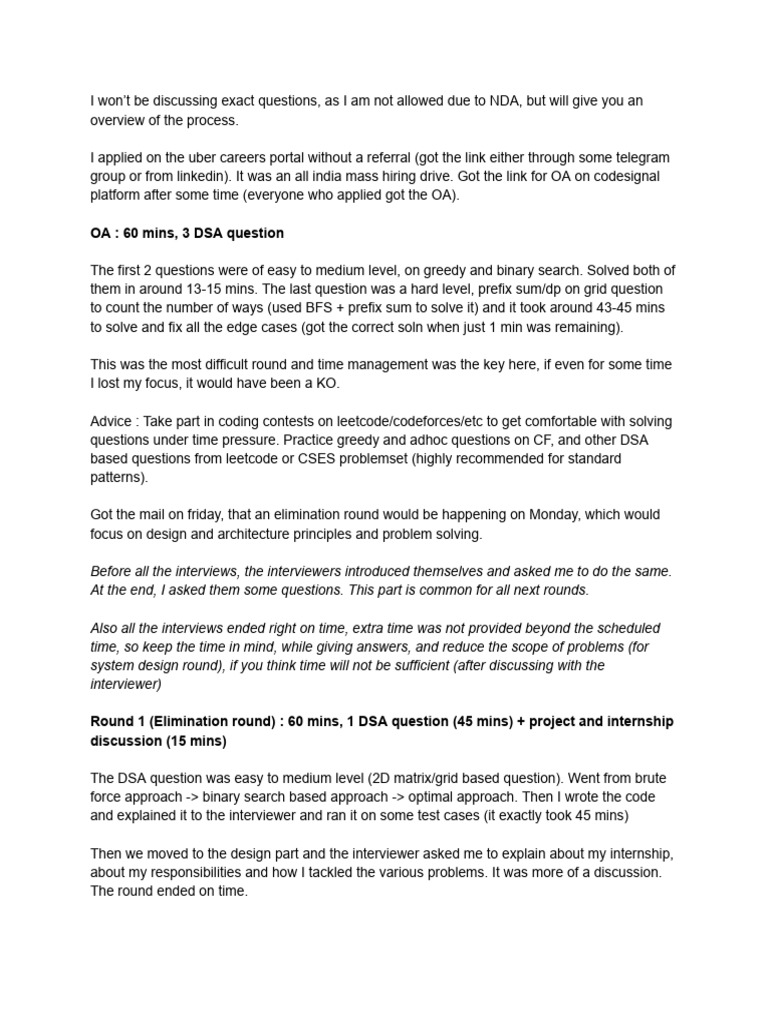 Uber Interview Experience Pdf