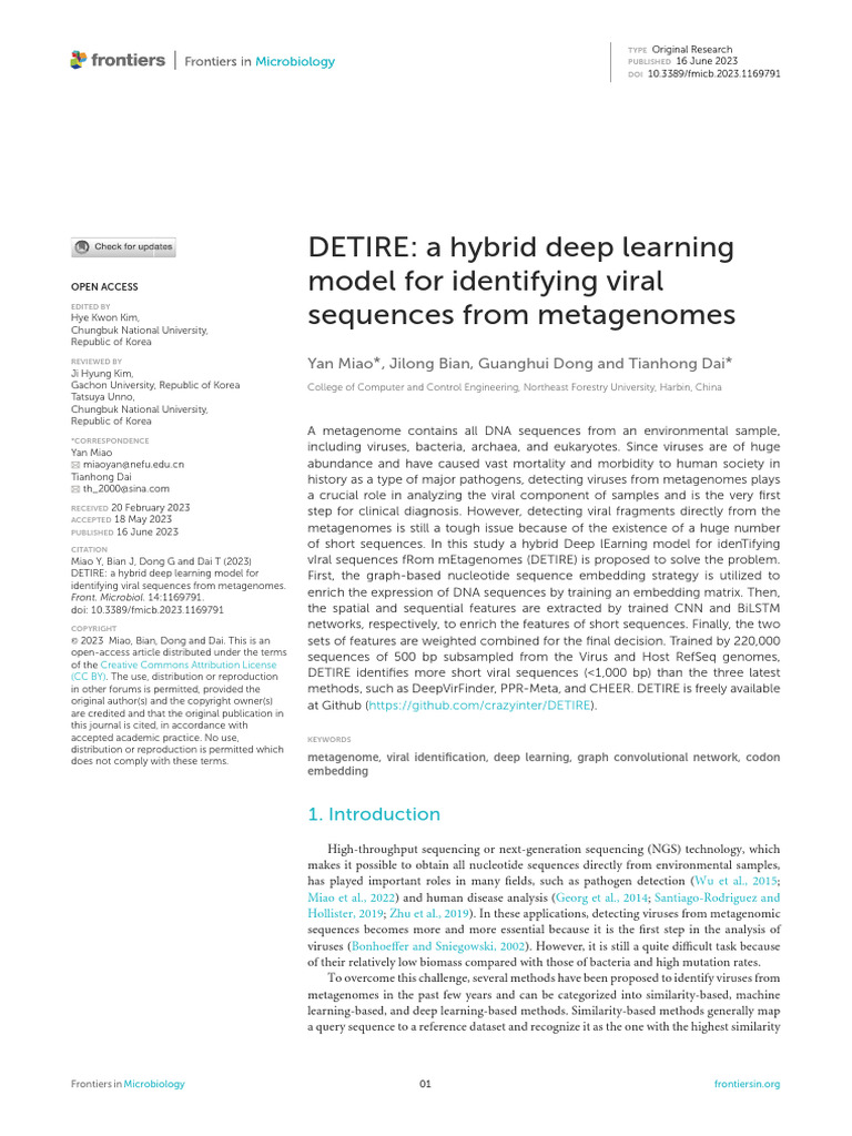 DETIRE: Deep Learning for Viral Detection | PDF | Dna Sequencing | Virus