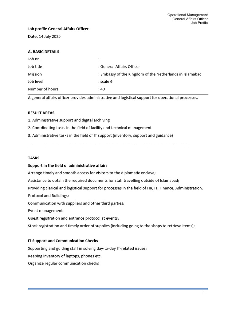 General Affairs Officer | PDF | Diplomatic Mission