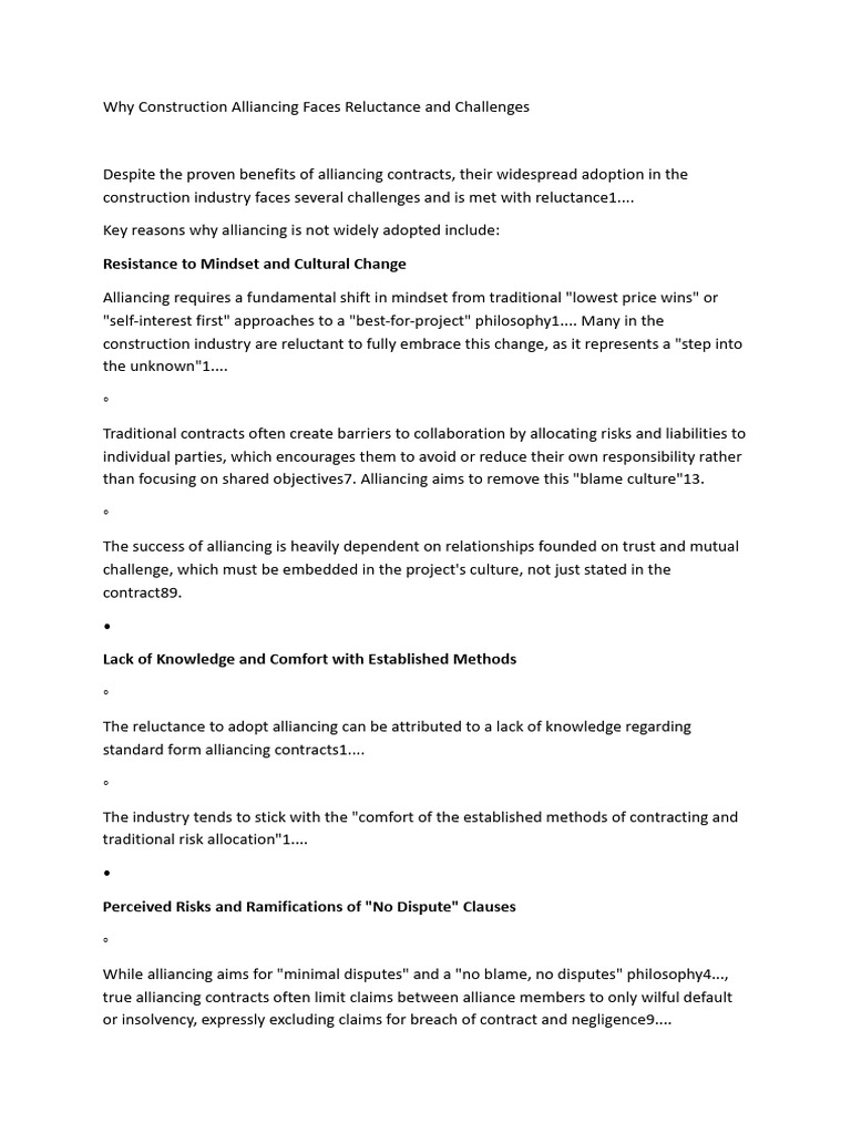 Challenges in Construction Alliancing Adoption | PDF