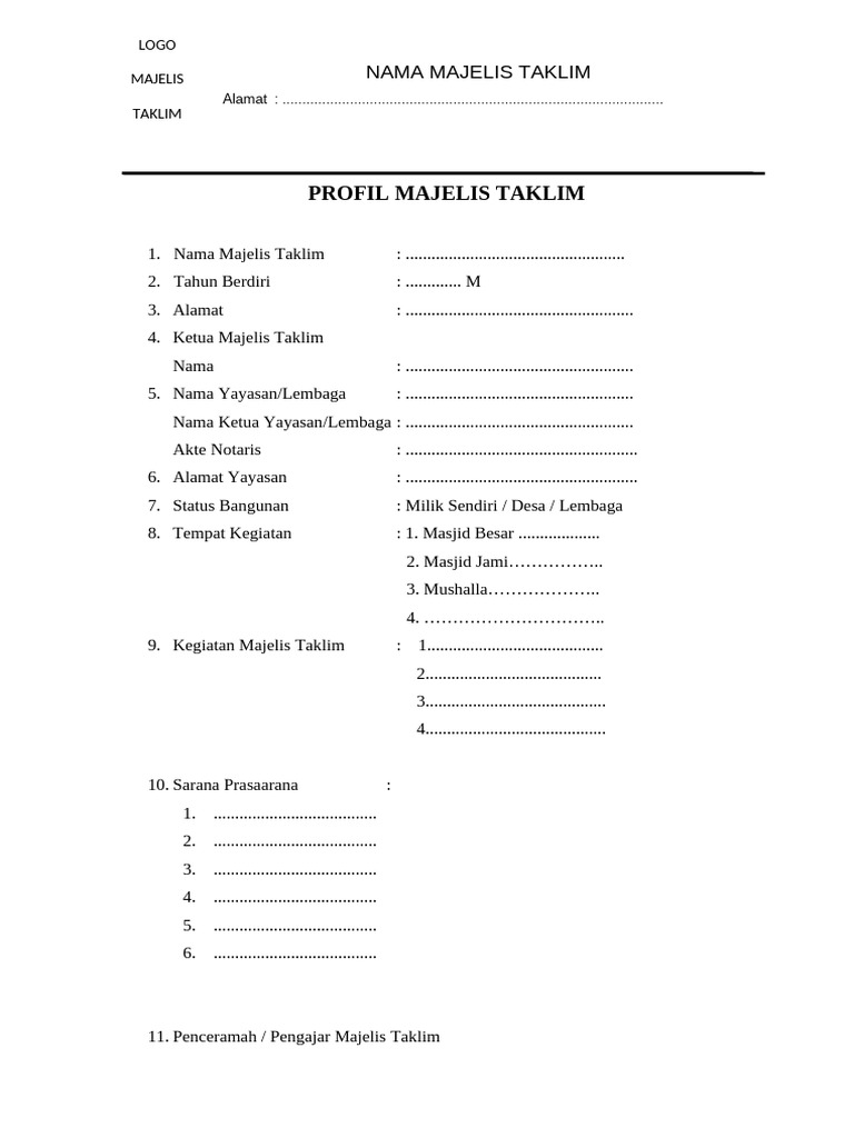 Struktur Pengurus Majelis Taklim | PDF