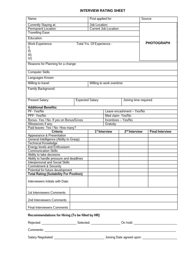 Job Interview Rating Sheet | PDF