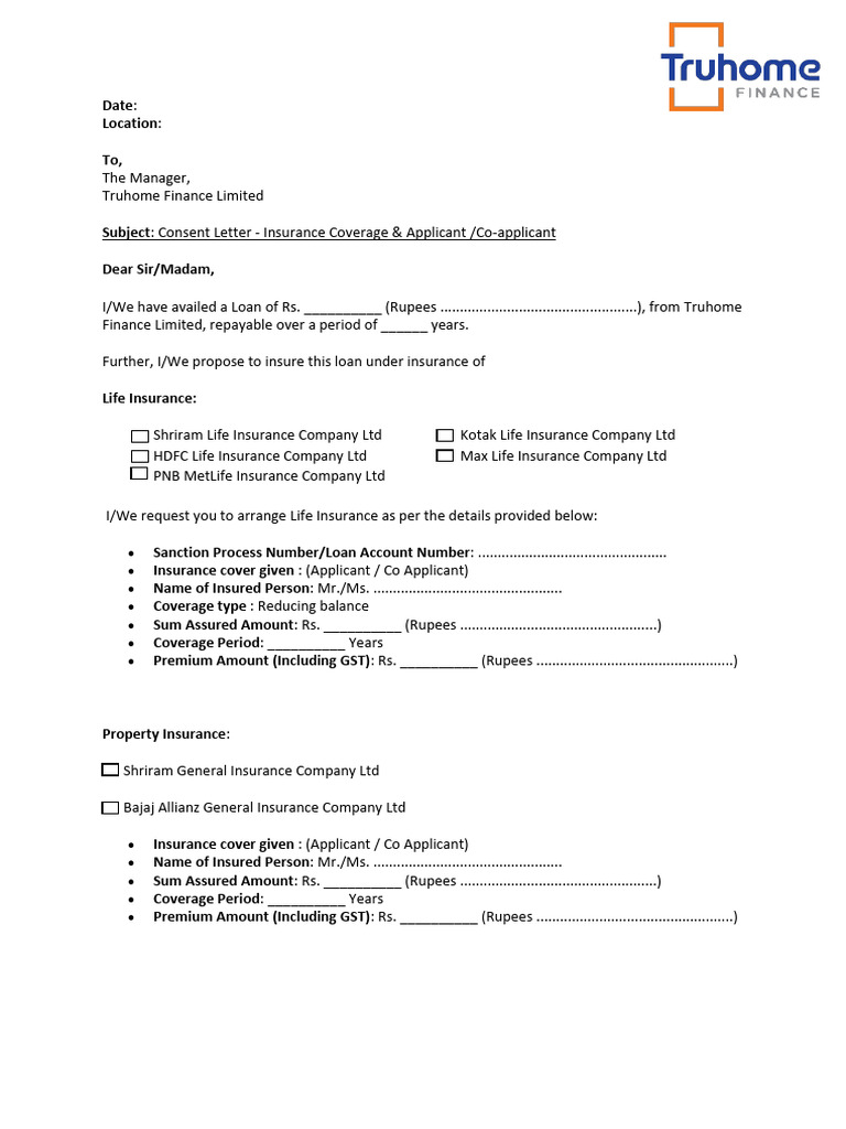 Revised Consent Letter - Insurance Coverage & Applicant - Co-Applicant ...