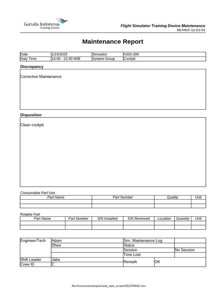 Maintenance Report: Discrepancy | PDF