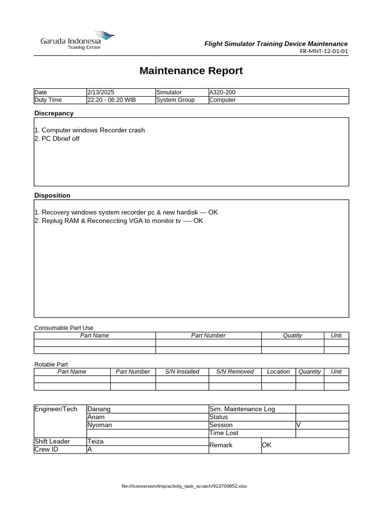Maintenance Report: Discrepancy | PDF